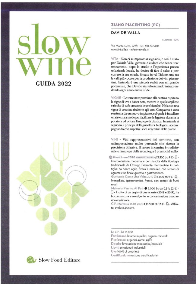 Attestato Slow Wine 2022