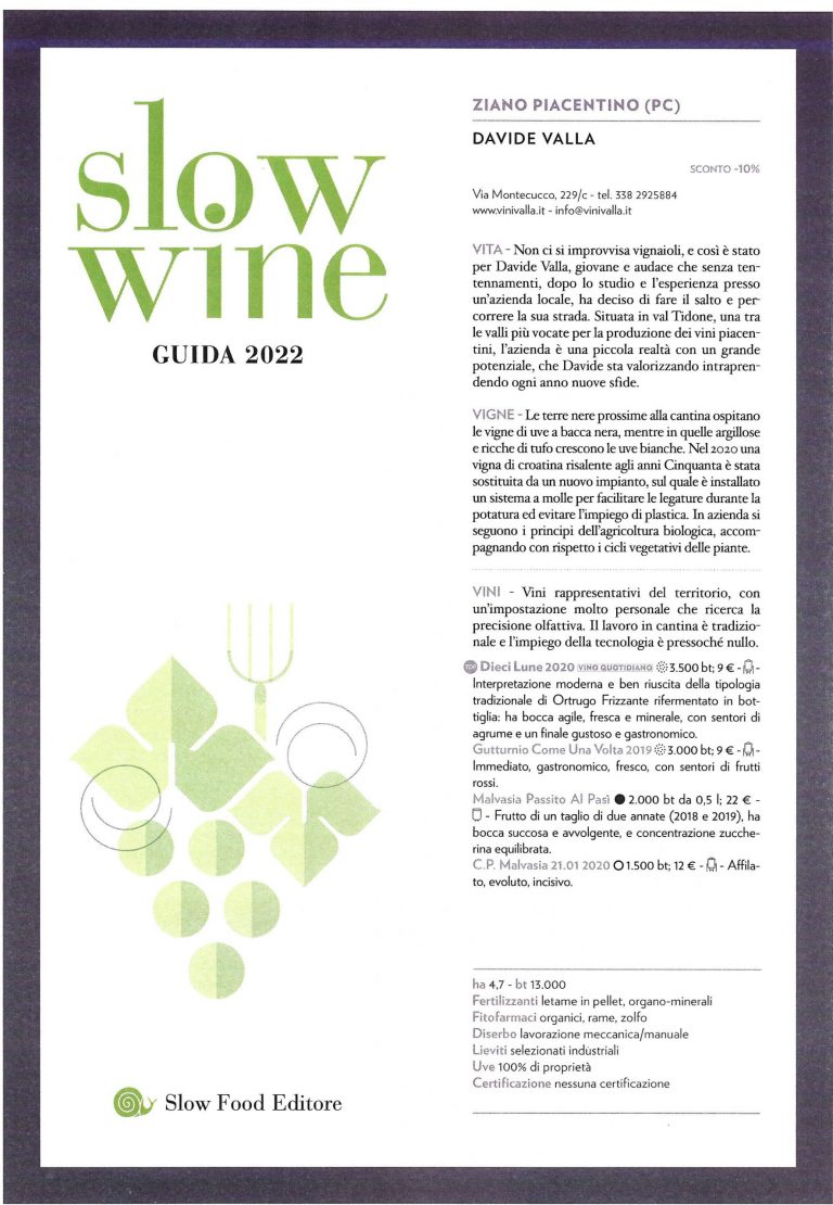 Attestato Slow Wine 2022